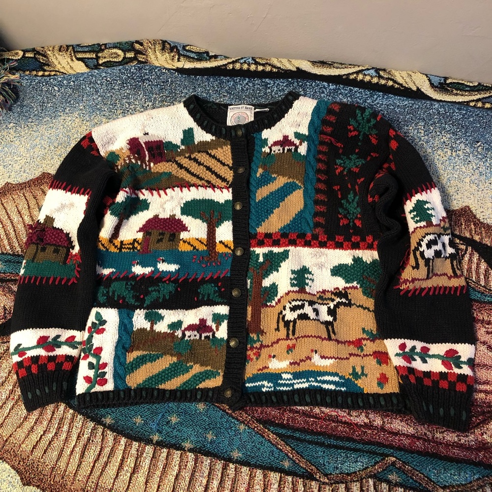 Vintage Cape Isle Knitters Embroidery Cardigan